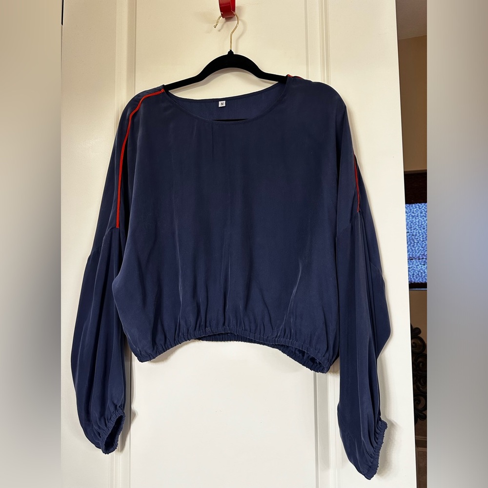Navy 100% Silk Top